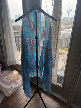 Blue Sheer Printed Kimono Cover-Up